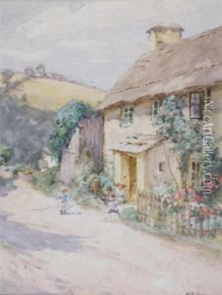 Children By A Cottage Oil Painting - William Banks Fortescue