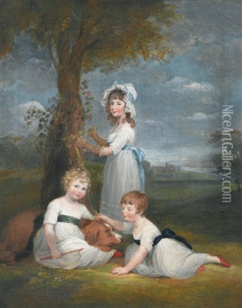 The Earl Of Lincoln And His Sisters Oil Painting - Maria Spilsbury