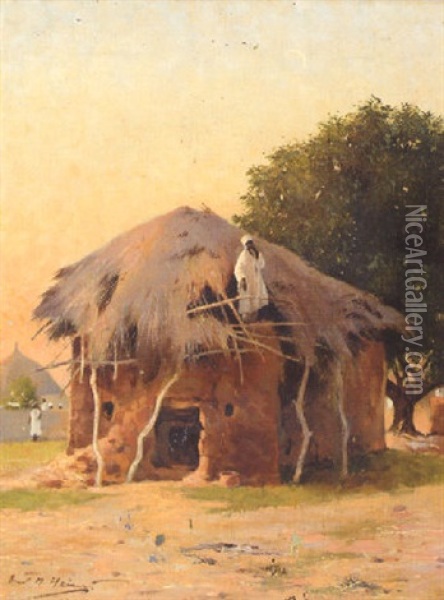 An African Village Oil Painting - Ernst M. Heims