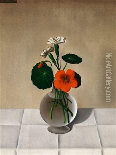 Blumenstilleben (kapuzinerkresse Und Nelken) Oil Painting - Josef Mangold