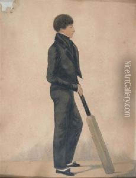 Edgar Wise With A Cricket Bat; Girl With A Shuttlecock Oil Painting - Richard Dighton