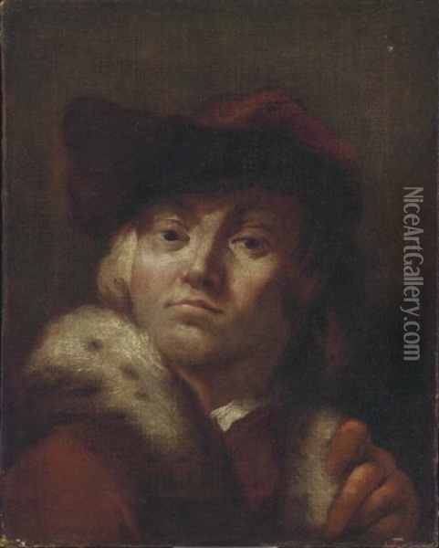 Portrait Of A Man With A Velvet Cap And Fur Trimmed Coat Oil Painting - Giovanni Battista Piazzetta