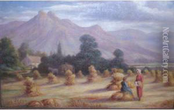 Haystacks And Mountains Oil Painting - George Martin Ottinger