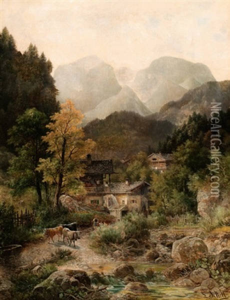Oberbayrische Idylle Oil Painting - Ludwig Sckell