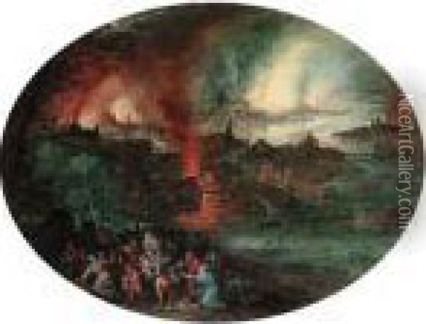 Aeneas Rescuing Anchises From Burning Troy Oil Painting - Jan The Elder Brueghel