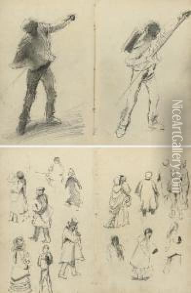 A Sketchbook Of Twenty-nine Pages With Studies Of Figures And Compositions Oil Painting - Franz Skarbina