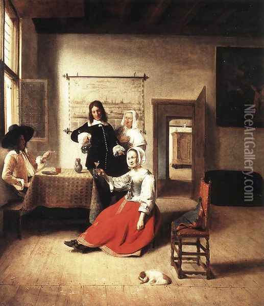 Young Woman Drinking 1658 Oil Painting - Pieter De Hooch