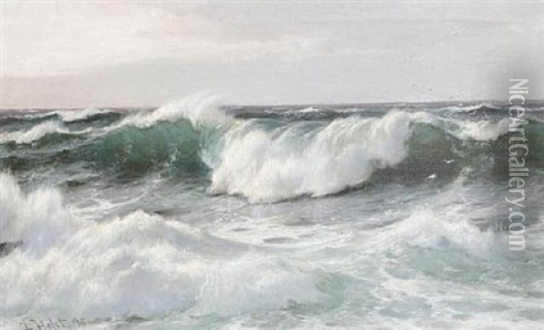 Waves Off The Lighthouse, Biarritz Oil Painting - Laurits Bernhard Holst