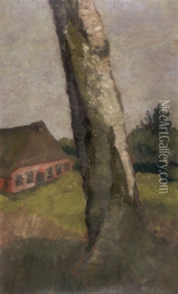 Birkenstamm, Im Hintergrund Ein Haus Oil Painting - Paula Modersohn-Becker