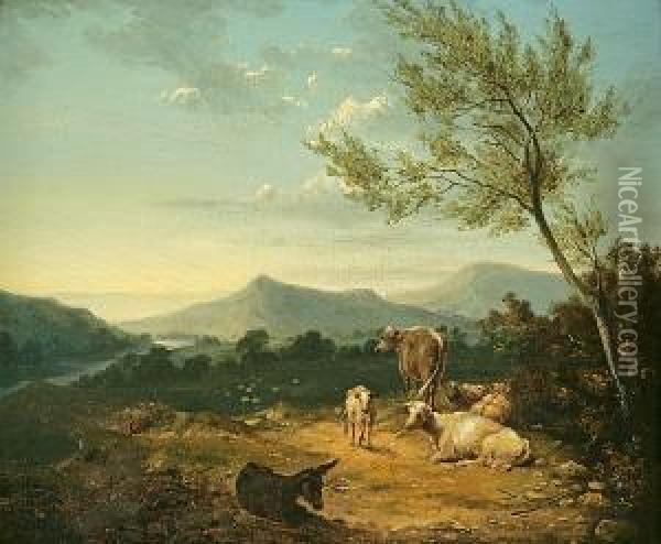 Landscape With Cattle Oil Painting - Joshua Shaw