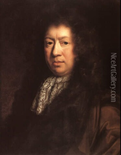 Portrait Of Samuel Pepys (1633-1703) Oil Painting - John Riley