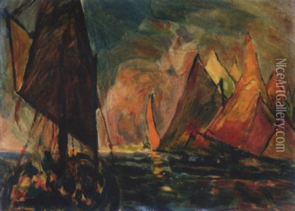 Segelboote Am Abend Oil Painting - Ludwig Dill