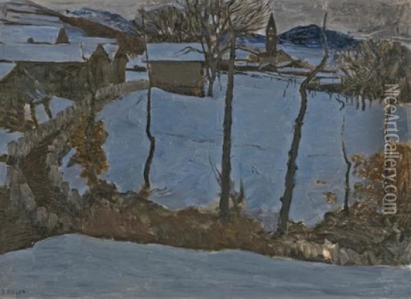 St-germain En Hiver Au Crepuscule (st-germain In Winter At Dawn) Oil Painting - Ernest Bieler