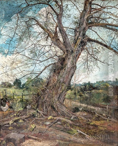 Majestic Tree With Chickens Oil Painting - Charles Lewis Fussell