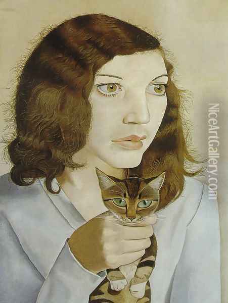 Girl with a Kitten Oil Painting - Lucian Freud