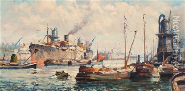 Activity In The Harbour Oil Painting - Gerard Delfgaauw