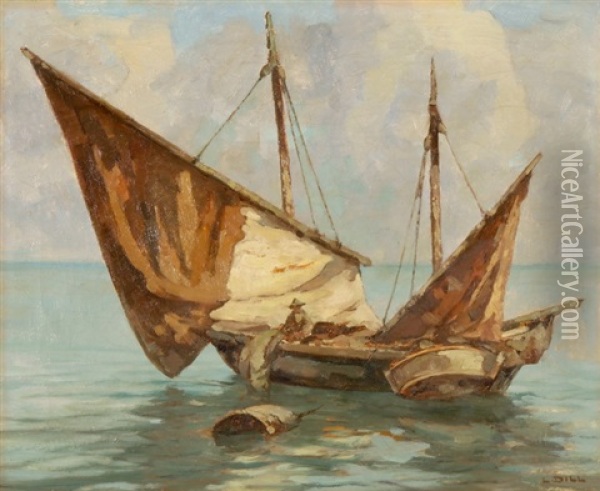 Fischer Beim Einholen Der Netze Oil Painting - Ludwig Dill