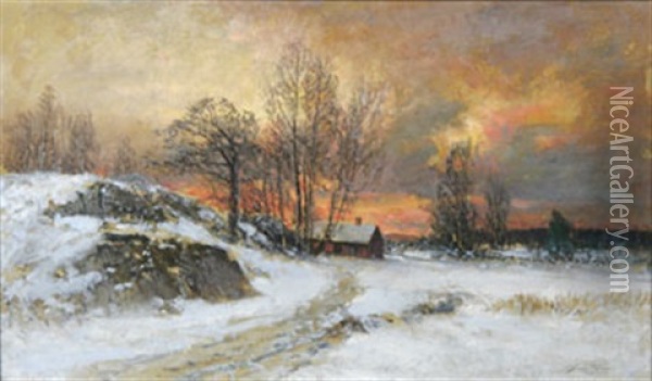 Vinterlandskap Oil Painting - Johan Severin Nilsson