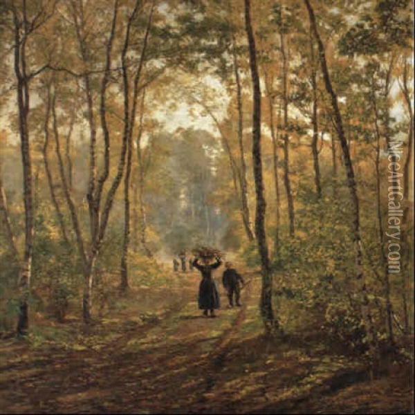 Ramasseurs De Bois Mort Oil Painting - Jules Guiette