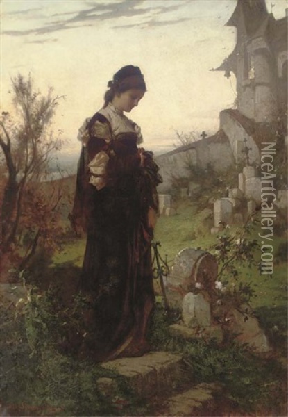 A Stroll In The Churchyard Oil Painting - Alexander von Liezen-Mayer