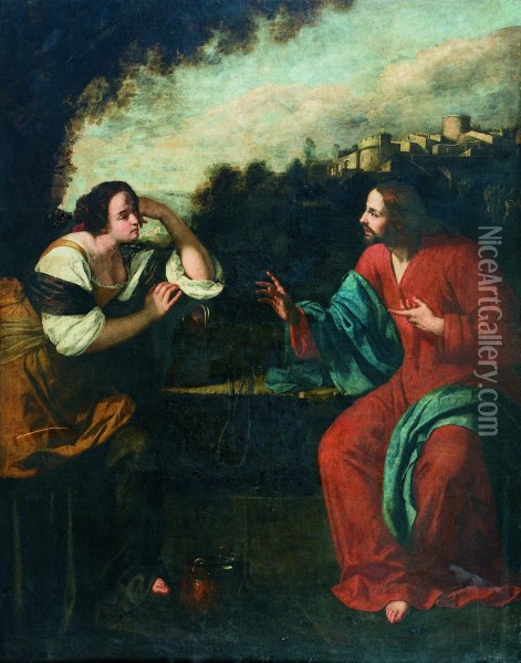 Christ and the Woman at Samaria Oil Painting - Artemisis Gentileschi