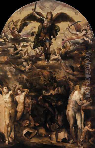 Fall of the Rebel Angels c. 1524 Oil Painting - Domenico Beccafumi