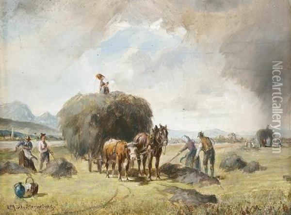 Die Heuernte. Oil Painting - Ludwig Muller-Cornelius