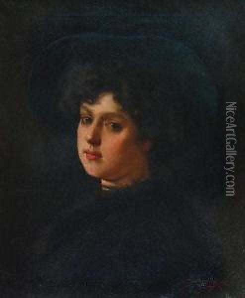 Portret Mlodej Kobiety W Kapeluszu Oil Painting - Stanislaus Sawiczewski