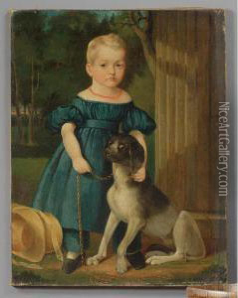 Portrait Of A Young Girl With Dog Oil Painting - John Carlin