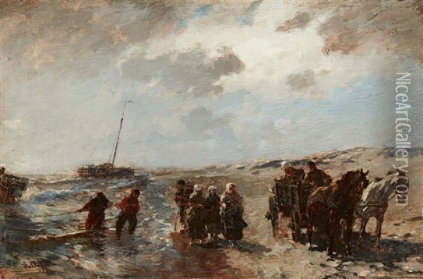 Mussel Fishers Oil Painting - Gregor von Bochmann the Elder