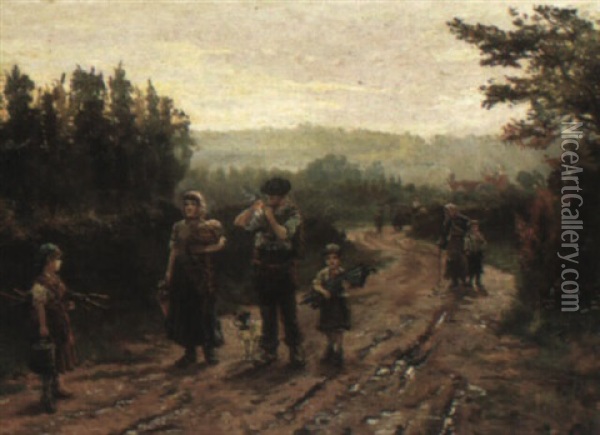 Hop Pickers At The End Of The Day Oil Painting - Ernest Higgins Rigg