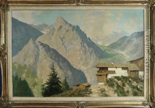 Berghof In Sommerlicher Alpenlandschaft Oil Painting - Karl Rohwedder-Ruge