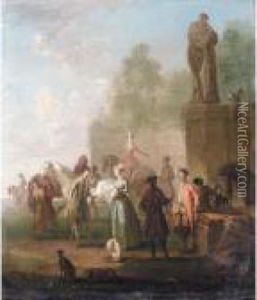 An Elegant Hunting Company In A Park Landscape Oil Painting - Franz Ferg