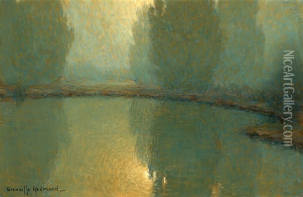 Moonlight On A Pond Oil Painting - Granville S. Redmond