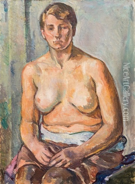 Sitting Female Nude Oil Painting - Broncia Koller-Pinell