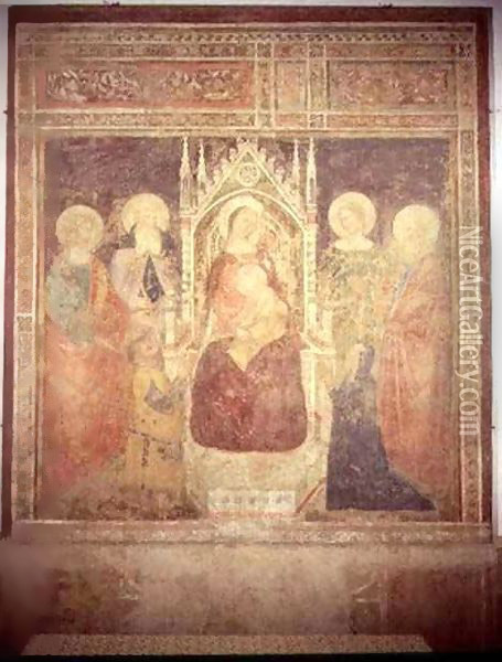 Madonna and Child with SS. Elia, John the Baptist, Nicolas and Leonard Oil Painting - Andrea Bonaiuti da Da Firenze
