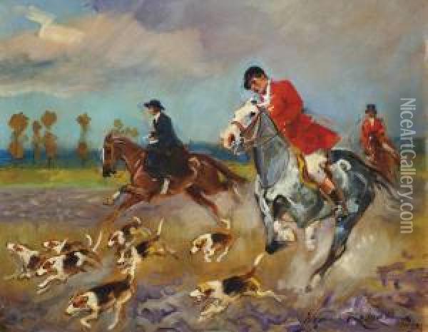 On The Hunt Oil Painting - Woiciech Ritter Von Kossak