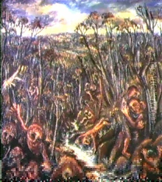 Figures By A Creek, 1944 Oil Painting - Arthur Merric Boyd