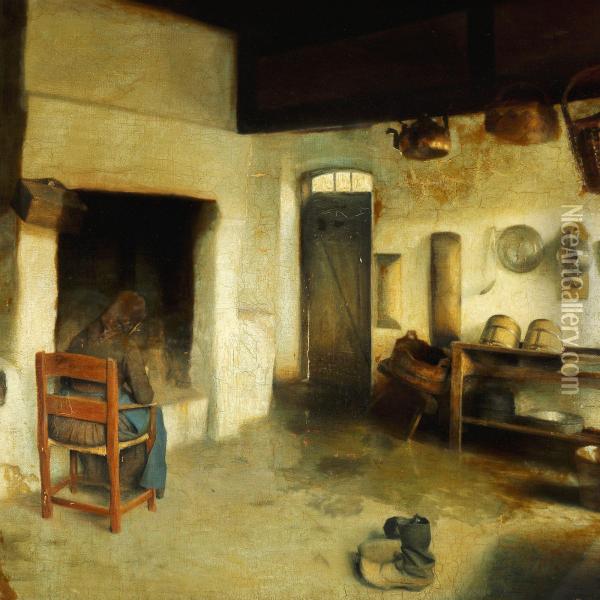 Interieur Fra Et Kjokken Oil Painting - Carl Vilhelm Holsoe
