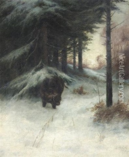 Keiler Im Winterwald Oil Painting - Anton Moetsch