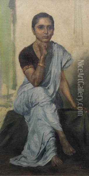 Untitled (seated Lady) Oil Painting - Mahadev Vishvanath Dhurandhar