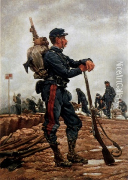 A Soldier Of The French Engineers Oil Painting - Alphonse Marie de Neuville
