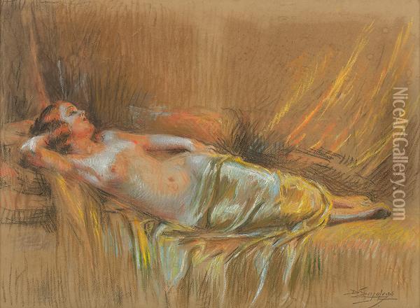 Femme Nue Allongee (nude Woman Reclining) Oil Painting - Delphin Enjolras