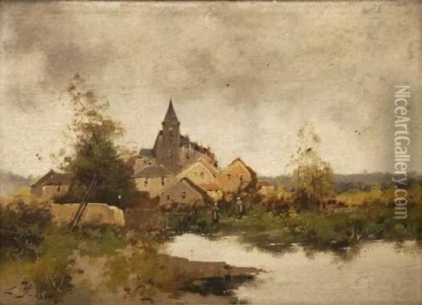 Lavandieres Pres D'un Village Oil Painting - Eugene Galien-Laloue