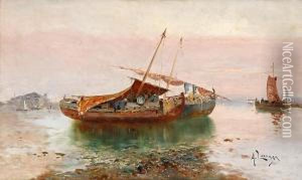 Marisma Con Barcas Oil Painting - Andres Larraga Y Montaner