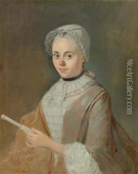 Portrait Of A Lady With Fan Oil Painting - Jean Etienne Liotard