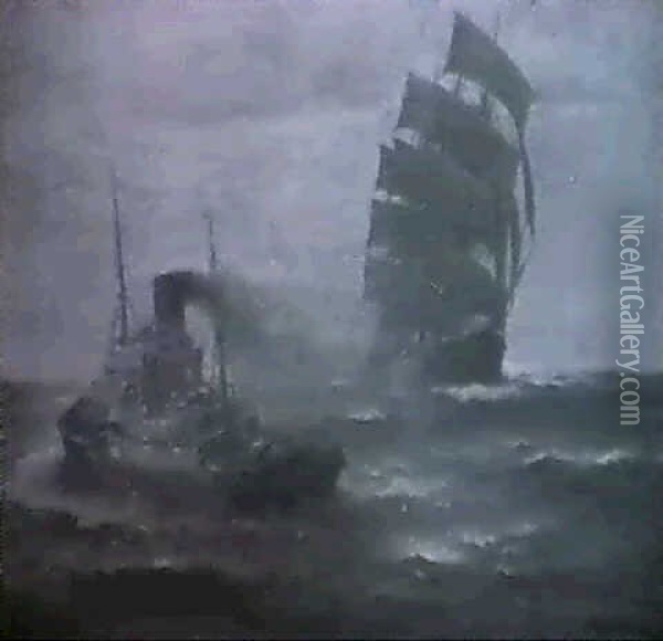 Schiffe Auf Sturmischre See Oil Painting - Franz Mueller-Gossen
