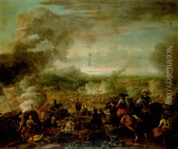 A Cavalry Battle In A Valley Oil Painting - Jan van Huchtenburg