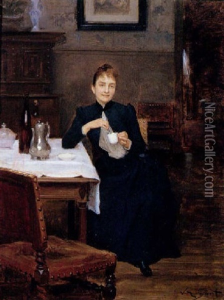 La Pause-cafe Oil Painting - Victor Gabriel Gilbert