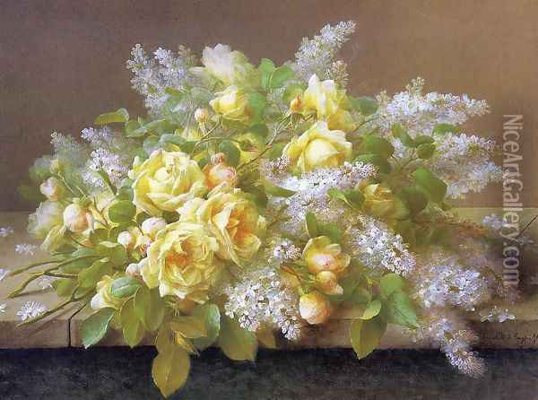 Yellow Roses and Lilacs Oil Painting - Paul De Longpre